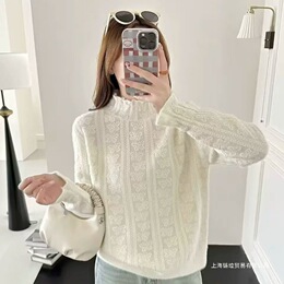 Half-turtleneck lace brushed floral crochet base layer women's top 2026 autumn/winter new stylish age-reducing base layer top